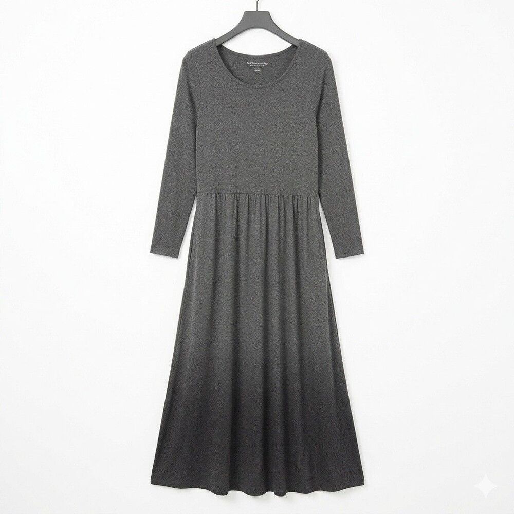 Soft Surroundings PS Petite Small Dress Maxi V-Neck Gray Heathered Knit Travel